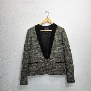Black and grey deep v neck tweed blazer